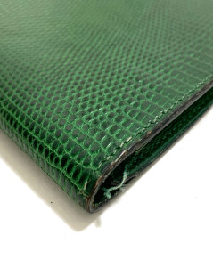 Portefeuille HERMES en lezard vert Vintage