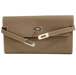 Portefeuille Kelly classique HERMES en cuir étoupe