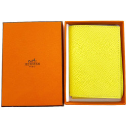 Porte-cartes HERMES cuir grainé jaune