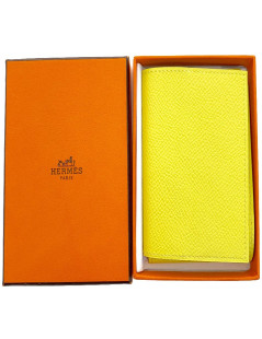 Porte-cartes HERMES cuir grainé jaune