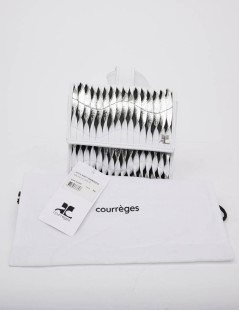 Banane COURREGES cuir lisse blanc torsadé blanc et argenté