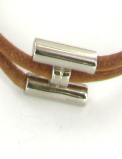 Bracelet HERMES tournis en cuir marron