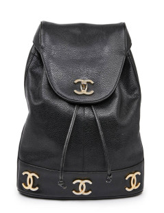 Sac à dos CHANEL cuir caviar noir Vintage