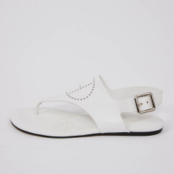 Sandales HERMES KOLA T37 cuir blanc perforé