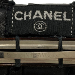 Barette CHANEL noeud cuir noir