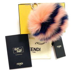 FENDI pompon charm blue and pink fur