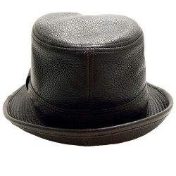 Chapeau HERMES en cuir marron foncé