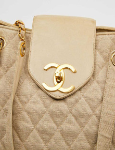 Cabas CHANEL en toile écrue Vintage GM