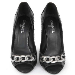 Sandales T39C CHANEL en python noir