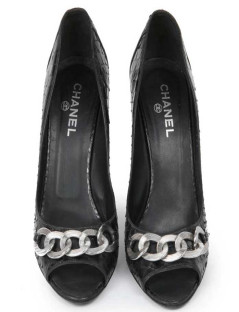 CHANEL high heel open toe sandals in black python leather size 39C