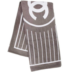 Gray and white CHANEL beach towel