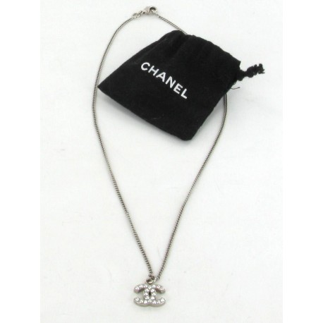 Chanel crystal timeless cc deals necklace silver