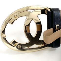 Ceinture CHANEL CC cuir noir T70