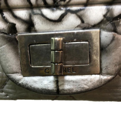 CHANEL 2.55 bag "Black tears of camélias" quilted metallic grey leather