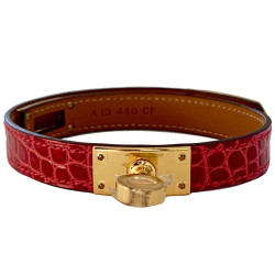 Bracelet HERMES Kelly en alligator rose