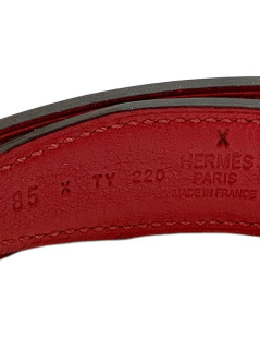 Ceinture HERMES T90 24MM cuir box noir et rouge