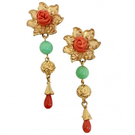 Boucles d'oreille fleur YSL vintage en métal doré