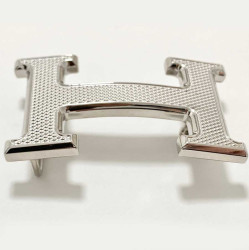 HERMES H Belt Buckle in Guilloche Silver Metal