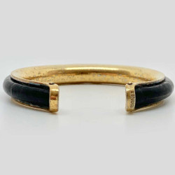 Bracelet vintage HERMES cuir noir laiton doré