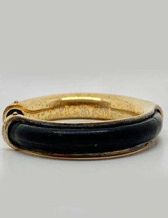 Bracelet vintage HERMES cuir noir laiton doré