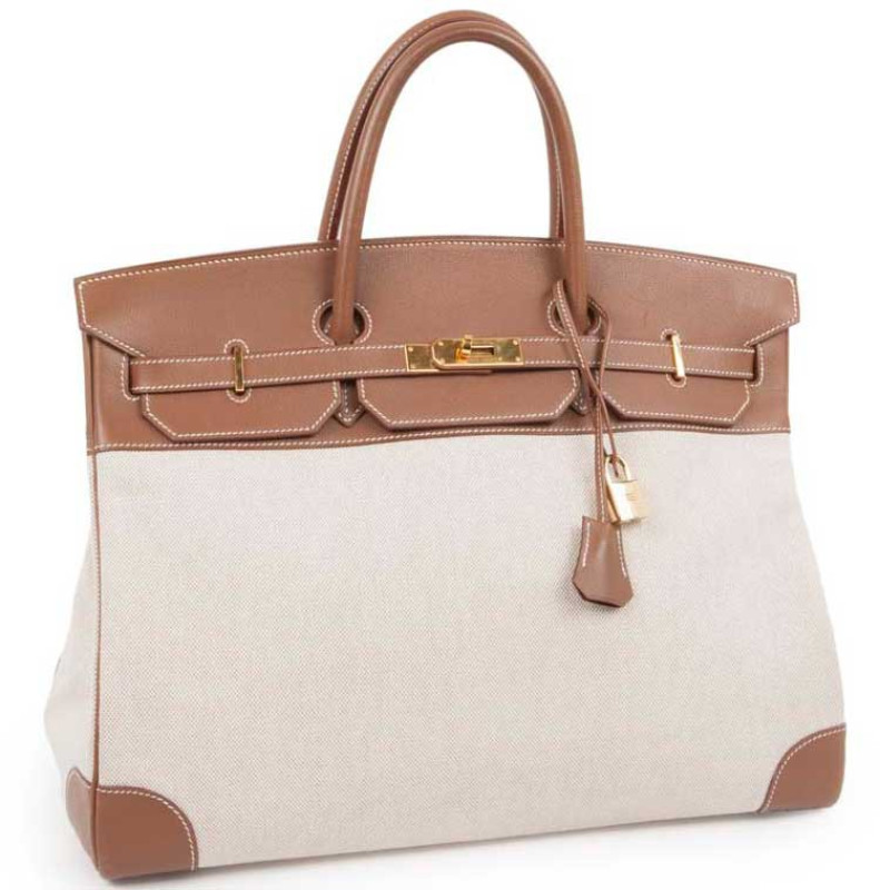 Sac Birkin 40 HERMES toile et cuir veau