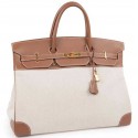 Bag Birkin 40 HERMES Ecru canvas and leather calf epsom