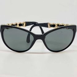 Lunettes CHANEL chaine et cuir noir et or