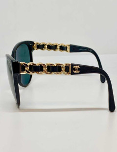 Lunettes CHANEL chaine et cuir noir et or