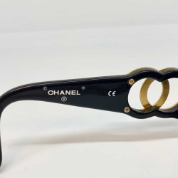 Vintage CHANEL Sunglasses CC in Gilt Metal and black acetate