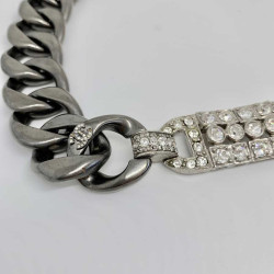 CHANEL belt  with a rhinestone and silver finish metal buckle, size 70