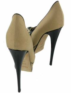 Open toe YVES SAINT LAURENT T37, 5 beige silk and leopard pumps