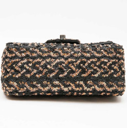 CHANEL Mini Evening Flap Bag in Black Leather Embroidered with Sequins