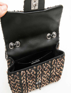 CHANEL Mini Evening Flap Bag in Black Leather Embroidered with Sequins