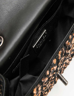 CHANEL Mini Evening Flap Bag in Black Leather Embroidered with Sequins