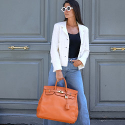 HERMES Haut à courroies bag orange Togo leather 