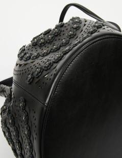 Sac seau ALAIA cuir noir perforé et fleurs 