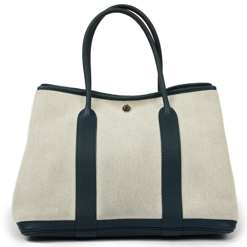 Sac Garden Party HERMES toile et taurillon clémence bleu