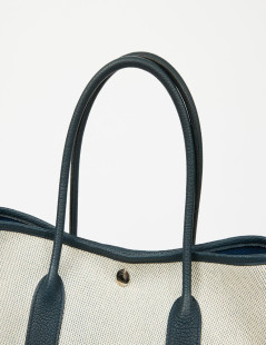 Sac garden party HERMES toile et cuir taurillon clémence bleu