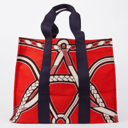 Sac de plage HERMES tressages marins Maxi en toile imprimé