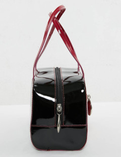 Sac LAGERFELD cuir verni noir poignée fuschia