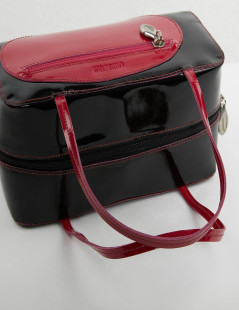 Sac LAGERFELD cuir verni noir poignée fuschia