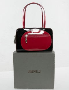 Sac LAGERFELD cuir verni noir poignée fuschia