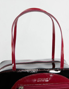 Sac LAGERFELD cuir verni noir poignée fuschia