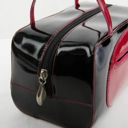 Sac LAGERFELD cuir verni noir poignée fuschia