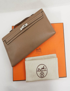 HERMES Kelly cut Etoupe leather 