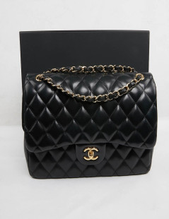 Grand sac classique CHANEL cuir matelassé noir