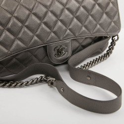 Sac CHANEL cuir grainé argent acier