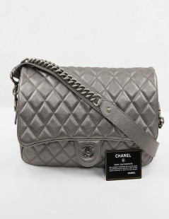 Sac CHANEL cuir grainé argent acier