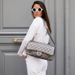 Sac CHANEL cuir grainé argent acier