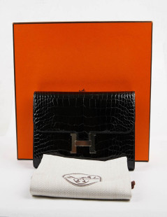 Pochette HERMES crocodile noir